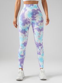 Tie Dye Scrunch Butt Lifting Seamless Leggings For Women High Waist Yoga Pants, Tummy Control Running Workout Tight (Option: Blueviolet-L)