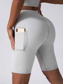 Biker Shorts Women Tummy Control  No Seam High Waist Yoga Gym Workout Running Volleyball Shorts With Pockets (Option: White-S)