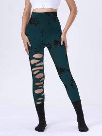 Butt Lifting Yoga Gym Athletic Pants, Hollow Out Tummy Control Sports Leggings Tie Dye Running Pants (Option: Green-L)
