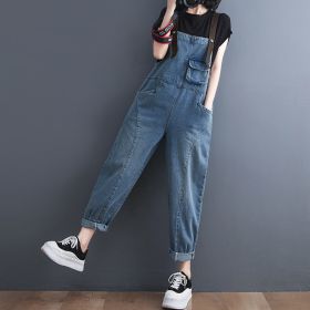 Women's Korean Version Of The New Spot Strap Spring Jeans (Option: Blue-L)