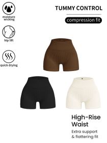 3 Pack Ribbed Soft New Cheap Women's High Waisted Biker Shorts Anti Chafing Slip Shorts Shorts Underwear Yoga Workout Shorts (Option: 3PACK3-S)