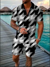 Polo Shirt Sports Short Sleeve Shorts Suit For Men (Option: Black and white-M)