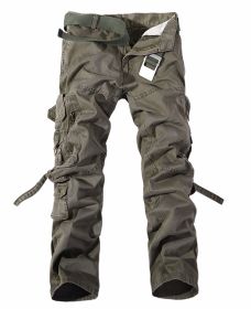 Men's Multi-pocket Cargo Pants Washed Hot Sale Cargo Pants (Option: Army green-29-Without belt)