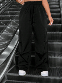 Women's Solid Color Work Pants, Personalized And Versatile, Casual And Loose Pants (Option: Black-M)