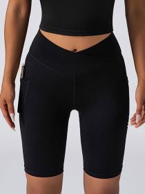 Biker Shorts Women Tummy Control  No Seam High Waist Yoga Gym Workout Running Volleyball Shorts With Pockets (Option: Black-M)