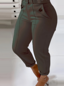 Ladies' Fashionable Casual Solid Color Pants (Option: AG-XL)