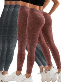 5 Pack V-Back Scrunch Butt Workout Leggings, Women Seamless Gym Yoga Leggings High Waist Active Yoga Pants, Yoga Leggings High Waist Active Yoga Pants (Option: 5PACK3-S)