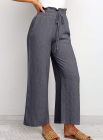 Elastic Waistband Lace-up Wide Leg Pants Solid Color Cropped Pants (Option: Dark Gray-XXXL)