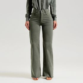 Slim Fit Stretch Fashion Solid Color Frayed Flared Pants (Option: Olive Green-XXL)