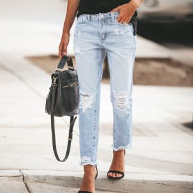 Women's Ripped Non-elastic Retro Fashion Jeans (Option: Light Blue-XXL)